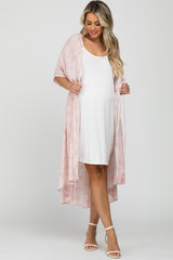 Light Pink Floral Tassel Front Maternity Cover Up