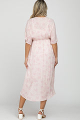 Light Pink Floral Tassel Front Maternity Cover Up