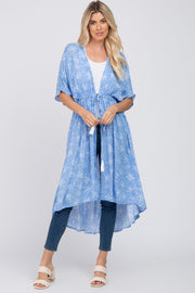 Blue Floral Tassel Front Cover Up