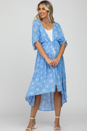 Blue Floral Tassel Front Maternity Cover Up