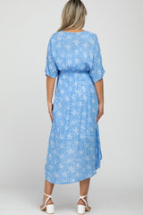 Blue Floral Tassel Front Maternity Cover Up