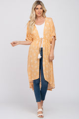 Orange Floral Tassel Front Cover Up