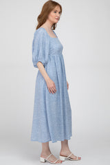 Light Blue Spotted Smocked Midi Dress