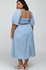 Light Blue Dot Print Plus Maternity Midi Dress