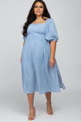 Light Blue Dot Print Plus Midi Dress