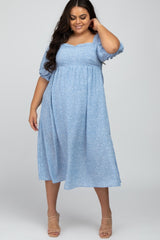 Light Blue Dot Print Plus Midi Dress