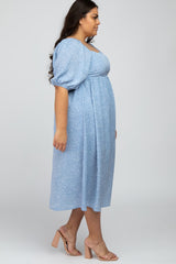 Light Blue Dot Print Plus Midi Dress