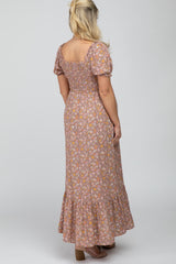 Lavender Floral Sweetheart Neck Off Shoulder Maternity Maxi Dress