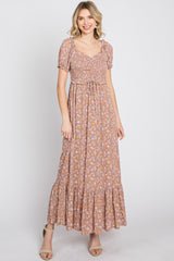 Lavender Floral Sweetheart Neck Off Shoulder Maxi Dress