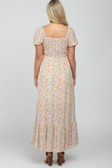 Ivory Floral Sweetheart Neck Off Shoulder Maternity Maxi Dress