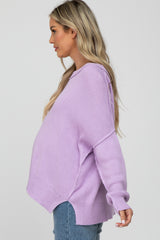 Lavender Exposed Seam Side Slit Maternity Sweater