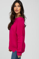 Fuchsia Exposed Seam Side Slit Sweater