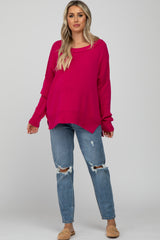 Fuchsia Exposed Seam Side Slit Maternity Sweater