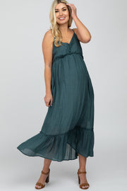 Emerald Sleeveless Ruffle Hem Maternity Maxi Dress