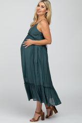 Emerald Sleeveless Ruffle Hem Maternity Maxi Dress