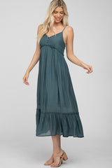 Emerald Sleeveless Ruffle Hem Maxi Dress