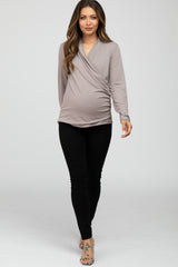 Taupe Draped Wrap Maternity/Nursing Top