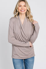 Taupe Draped Wrap Maternity/Nursing Top