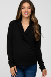 Black Draped Wrap Maternity/Nursing Top