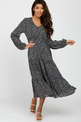 Black Dot Print Tiered Midi Dress