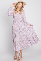 Lavender Floral Side Tie Midi Dress