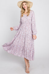 Lavender Floral Side Tie Midi Dress