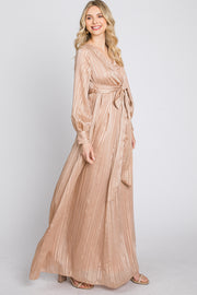 Taupe Striped Shimmer Chiffon Maxi Dress