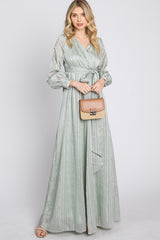 Mint Green Striped Shimmer Chiffon Maternity Maxi Dress