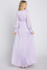 Lavender Striped Shimmer Chiffon Maxi Dress