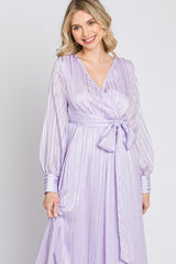 Lavender Striped Shimmer Chiffon Maxi Dress