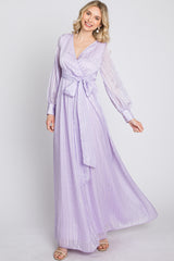 Lavender Striped Shimmer Chiffon Maxi Dress