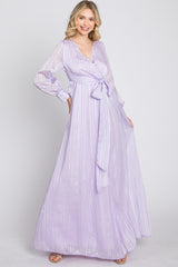 Lavender Striped Shimmer Chiffon Maxi Dress