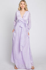 Lavender Striped Shimmer Chiffon Maxi Dress