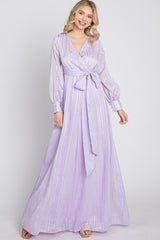 Lavender Striped Shimmer Chiffon Maxi Dress