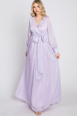 Lavender Striped Shimmer Chiffon Maxi Dress