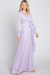 Lavender Striped Shimmer Chiffon Maxi Dress