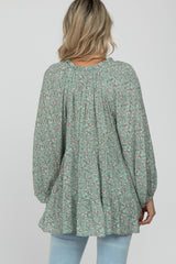 Mint Green Floral Ruffle Neck Front Tie Maternity Top