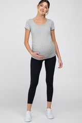 Black Side Pocket Cropped Maternity Active Legging