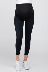 Black Side Pocket Cropped Maternity Active Legging