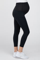 Black Side Pocket Cropped Maternity Active Legging