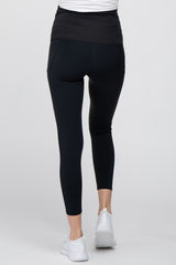 Black Side Pocket Cropped Maternity Active Legging