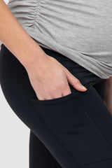 Black Side Pocket Cropped Maternity Active Legging