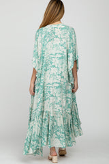 Mint Green Floral Ruffle Hem Long Maternity Cover Up