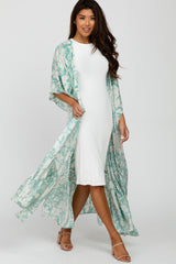 Mint Green Floral Ruffle Hem Long Maternity Cover Up