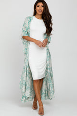 Mint Green Floral Ruffle Hem Long Cover Up