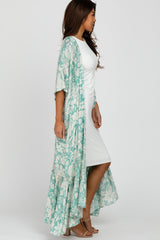 Mint Green Floral Ruffle Hem Long Cover Up