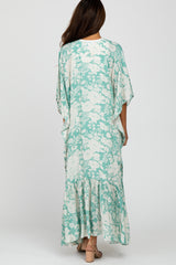 Mint Green Floral Ruffle Hem Long Cover Up