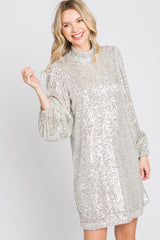 Silver Sequin Mock Neck Mini Dress