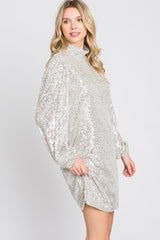 Silver Sequin Mock Neck Mini Dress