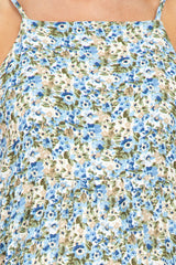 Blue Floral Tiered Sleeveless Maternity Midi Dress